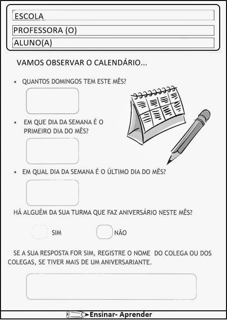 Aprendendo o calendário, Meses do ano