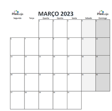 baixar: Calendário para imprimir em folha a4 de Março 2023