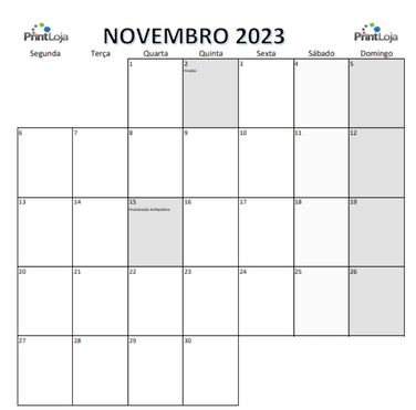 Calendário de Novembro 2023 com feriados: veja apps e sites para