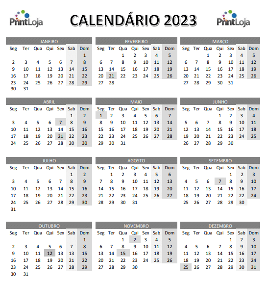 Calendário 2023 Para Imprimir  Feriados E Datas Comemorativas